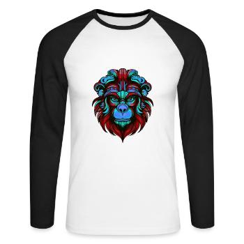 Portrait De Singe Coloré - T-shirt baseball manches longues Homme - blanc/noir - Devant - Nik (191cm)