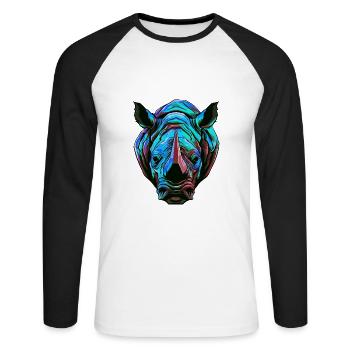 Rhino Portrait Colorful - Unisex Long Sleeve Baseball T-Shirt - white/black - Front - Nik (191cm)