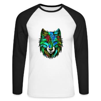 Wolf Portrait Colorful - Unisex Long Sleeve Baseball T-Shirt - white/black - Front - Nik (191cm)