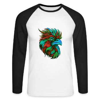 Hahn Porträt Bunt - Unisex Baseballshirt langarm - Weiß/Schwarz - Vorne - Nik (191cm)