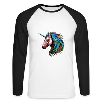 Unicorn Portrait Colorful - Unisex Long Sleeve Baseball T-Shirt - white/black - Front - Nik (191cm)