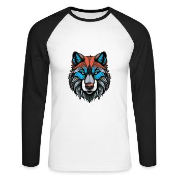 Portrait de chien husky coloré - T-shirt baseball manches longues Homme - blanc/noir - Devant - Nik (191cm)