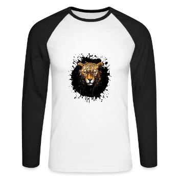 Gepard Porträt - Unisex Baseballshirt langarm - Weiß/Schwarz - Vorne - Nik (191cm)