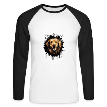 Portrait de chien Golden Retriever - T-shirt baseball manches longues Homme - blanc/noir - Devant - Nik (191cm)