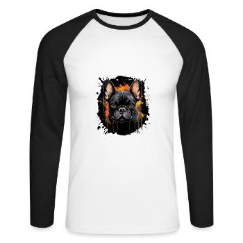 Portrait de chien bouledogue français - T-shirt baseball manches longues Homme - blanc/noir - Devant - Nik (191cm)