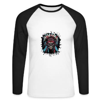Portrait de chef indien Apache mort - T-shirt baseball manches longues Homme - blanc/noir - Devant - Nik (191cm)