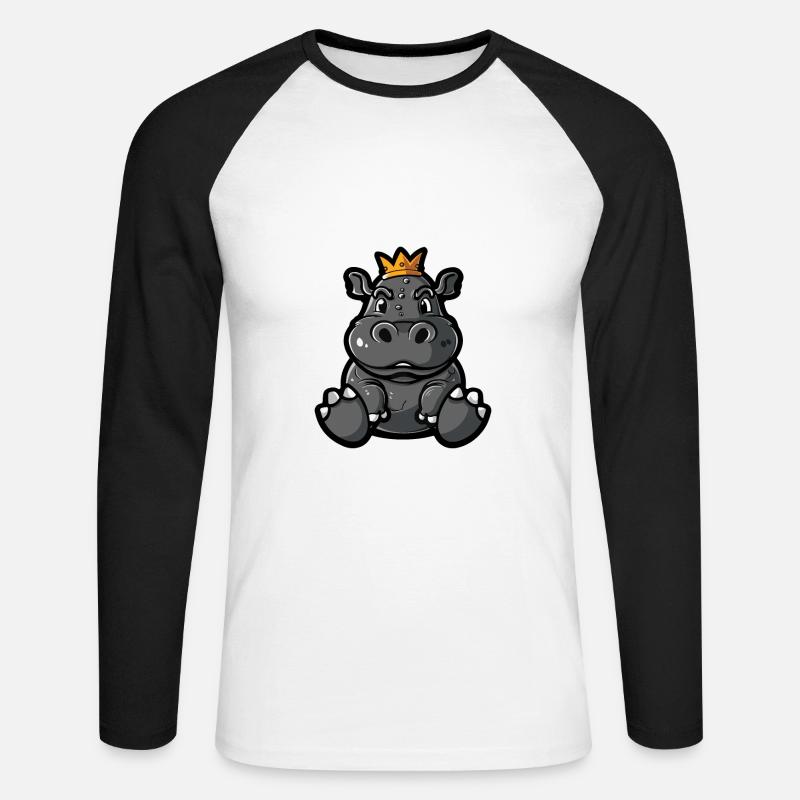Nilpferd Comic Krone - Unisex Baseballshirt langarm - Weiß/Schwarz