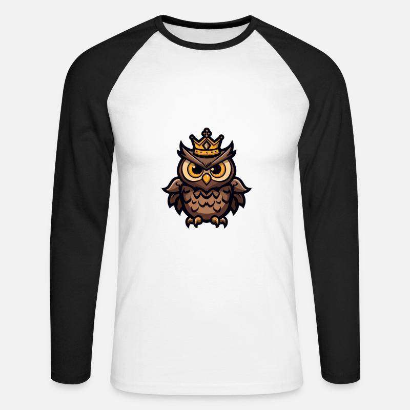 Eule Comic Krone - Unisex Baseballshirt langarm - Weiß/Schwarz