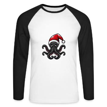 Octopus Christmas - Unisex Long Sleeve Baseball T-Shirt - white/black - Front - Nik (191cm)