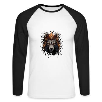 Wolf Kopf Porträt Krone - Unisex Baseballshirt langarm - Weiß/Schwarz - Vorne - Nik (191cm)