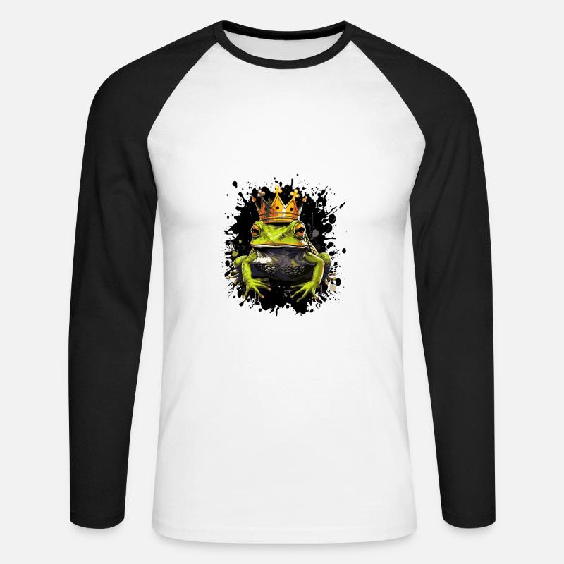 Frosch Krone - Unisex Baseballshirt langarm - Weiß/Schwarz