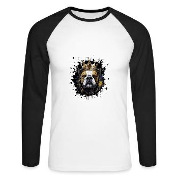 Bouledogue tête de chien Portrait Couronne - T-shirt baseball manches longues Homme - blanc/noir - Devant - Nik (191cm)