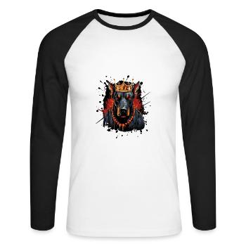 Doberman Tête de Chien Portrait Couronne - T-shirt baseball manches longues Homme - blanc/noir - Devant - Nik (191cm)