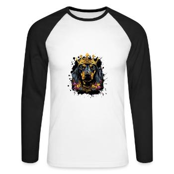 Teckel Tête de chien Portrait Teckel Couronne - T-shirt baseball manches longues Homme - blanc/noir - Devant - Nik (191cm)