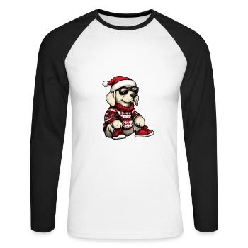 Labrador Chien Noël Noël - T-shirt baseball manches longues Homme - blanc/noir - Devant - Nik (191cm)