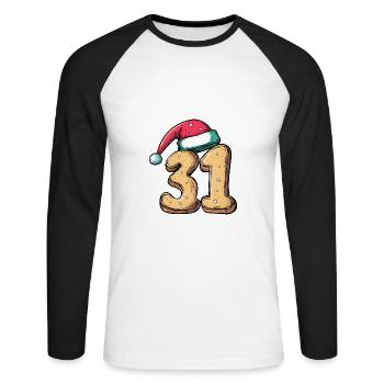 31 Nombre Noël - T-shirt baseball manches longues Homme - blanc/noir - Devant - Nik (191cm)