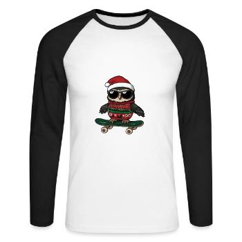 Owl Christmas Funny - Unisex Long Sleeve Baseball T-Shirt - white/black - Front - Nik (191cm)