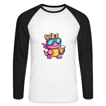 Drache Ski Bier - Unisex Baseballshirt langarm - Weiß/Schwarz - Vorne - Nik (191cm)