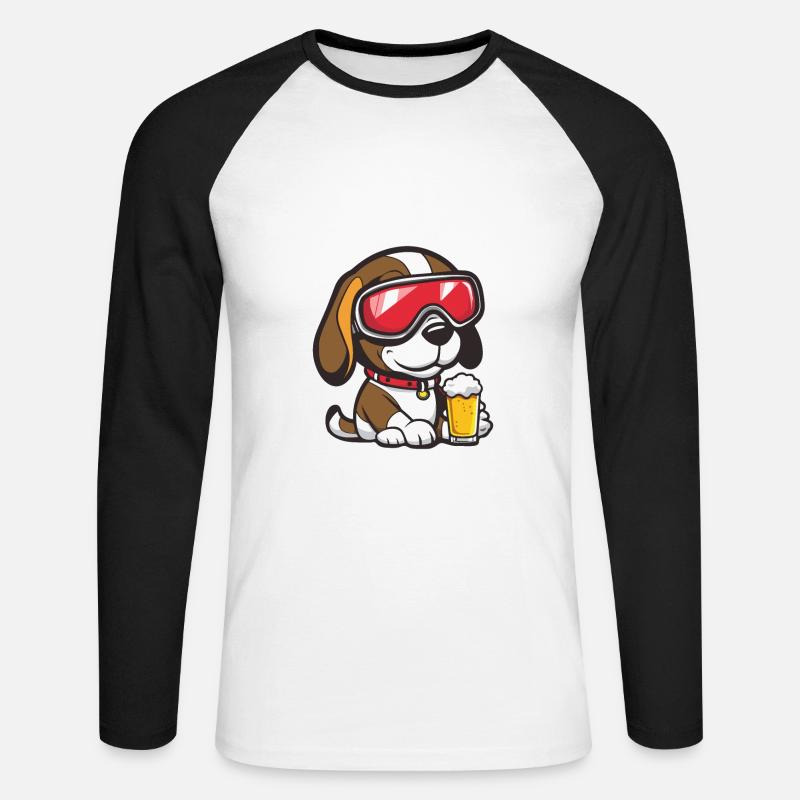 Beagle Hund Ski Bier - Unisex Baseballshirt langarm - Weiß/Schwarz