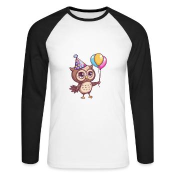 hibou anniversaire bébé - T-shirt baseball manches longues Homme - blanc/noir - Devant - Nik (191cm)