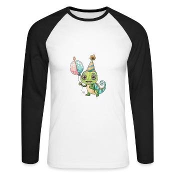 Chameleon Birthday Baby - Unisex Long Sleeve Baseball T-Shirt - white/black - Front - Nik (191cm)