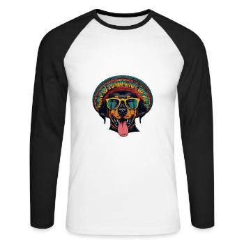 Dobermann Hund Lustig Sombrero - Unisex Baseballshirt langarm - Weiß/Schwarz - Vorne - Nik (191cm)