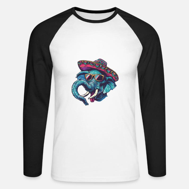 Elefant Comic Lustig Sombrero - Unisex Baseballshirt langarm - Weiß/Schwarz