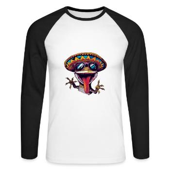lézard gecko bande dessinée drôle sombrero - T-shirt baseball manches longues Homme - blanc/noir - Devant - Nik (191cm)