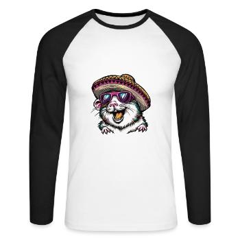 Hamster Lustig Sombrero - Unisex Baseballshirt langarm - Weiß/Schwarz - Vorne - Nik (191cm)