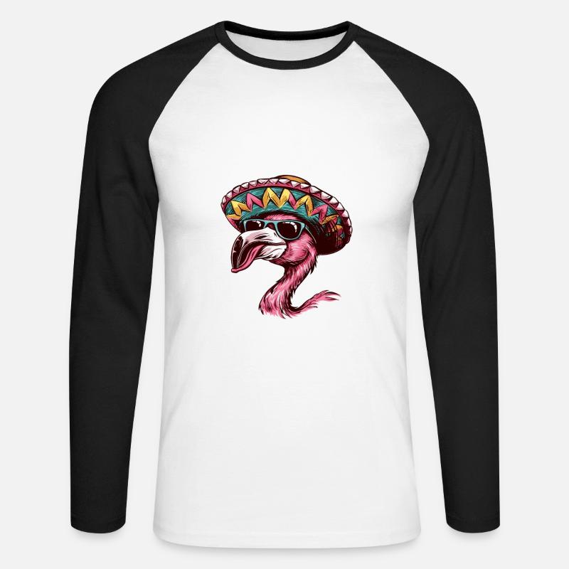 Flamingo Comic Lustig Sombrero - Unisex Baseballshirt langarm - Weiß/Schwarz