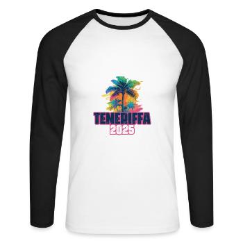 Teneriffa 2025 Urlaub Palmen - Unisex Baseballshirt langarm - Weiß/Schwarz - Vorne - Nik (191cm)