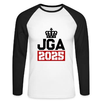 Jga 2025 Enterrement de vie de garçon - T-shirt baseball manches longues Homme - blanc/noir - Devant - Nik (191cm)