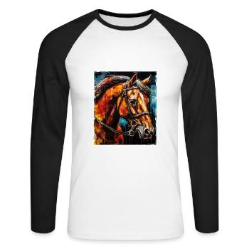 Portrait de cheval - T-shirt baseball manches longues Homme - blanc/noir - Devant - Nik (191cm)
