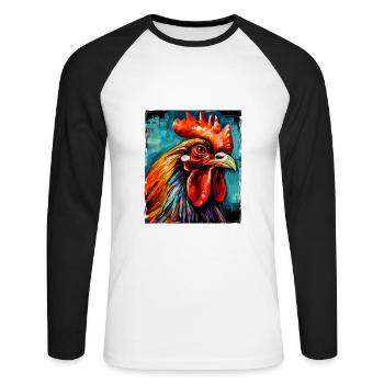 Hahn Porträt - Unisex Baseballshirt langarm - Weiß/Schwarz - Vorne - Nik (191cm)