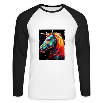 Portrait de licorne - T-shirt baseball manches longues Homme - blanc/noir - Devant - Nik (191cm)