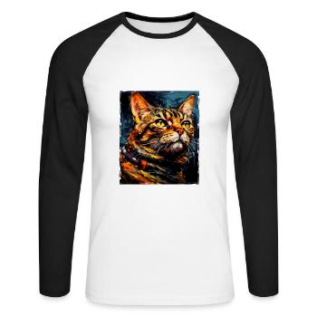 Tête de portrait de chat - T-shirt baseball manches longues Homme - blanc/noir - Devant - Nik (191cm)