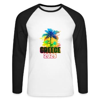 Grèce 2025 Palmiers colorés - T-shirt baseball manches longues Homme - blanc/noir - Devant - Nik (191cm)