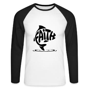 Gott Fisch - Christliches Logo - Unisex Baseballshirt langarm - Weiß/Schwarz - Vorne - Nik (191cm)