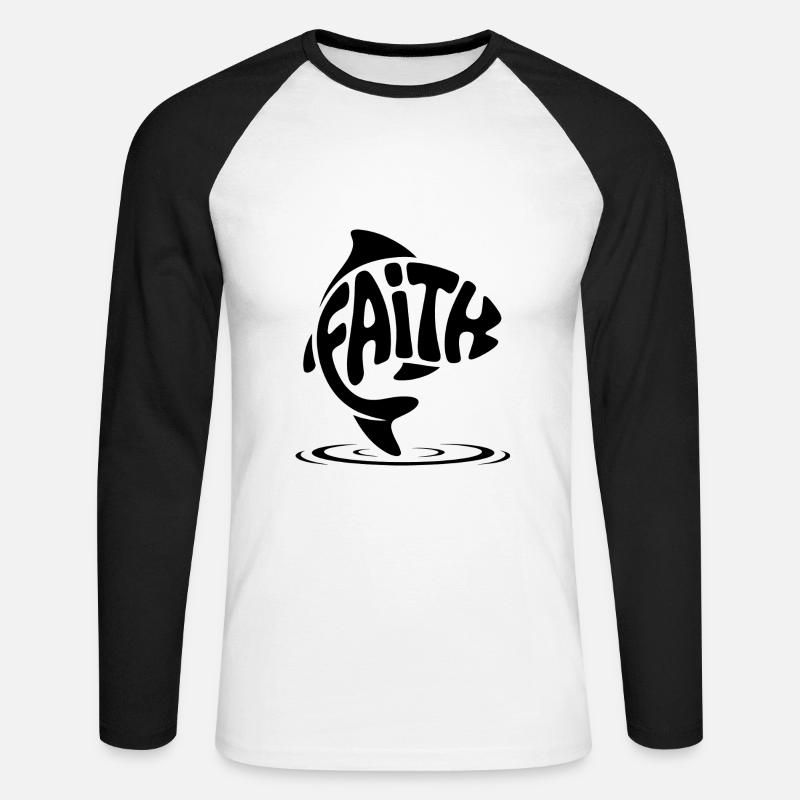 God Fish - Christian Logo - Unisex Long Sleeve Baseball T-Shirt - white/black