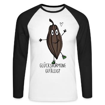 Kakaobohne -macht alle Leute glücklich - Unisex Baseballshirt langarm - Weiß/Schwarz - Vorne - Nik (191cm)