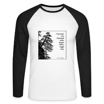A journey of a thousand miles - Laozi - Unisex Long Sleeve Baseball T-Shirt - white/black - Front - Nik (191cm)