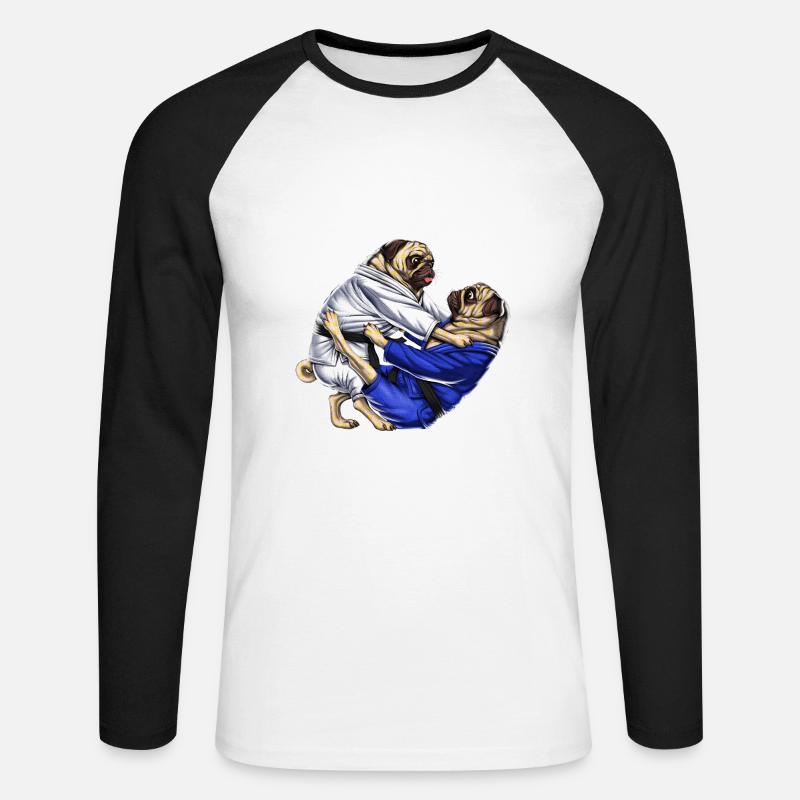 Jiu-Jitsu Möpse - Unisex Baseballshirt langarm - Weiß/Schwarz