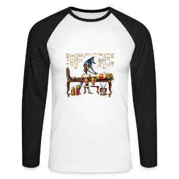 Anubis Dieu égyptien - T-shirt baseball manches longues Homme - blanc/noir - Devant - Nik (191cm)