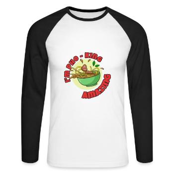 Viet Pho Crazy Noodles Soup Vietnam I Cadeau - T-shirt baseball manches longues Homme - blanc/noir - Devant - Nik (191cm)