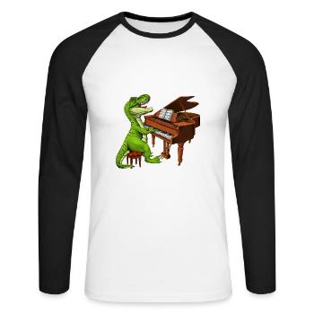 T Rex Dinosaur Playing Piano - Unisex Long Sleeve Baseball T-Shirt - white/black - Front - Nik (191cm)