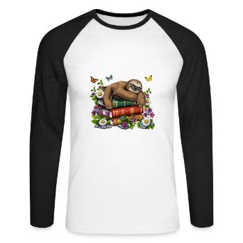 Lazy Sloth Bücher - Unisex Baseballshirt langarm - Weiß/Schwarz - Vorne - Nik (191cm)