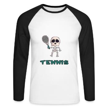 tennis tennismatch tennisspieler tennis-oldie - Unisex Baseballshirt langarm - Weiß/Schwarz - Vorne - Nik (191cm)