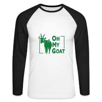 Ziege - Bock - Geiß - Bauernhof - Zoo - Urlaub - Unisex Baseballshirt langarm - Weiß/Schwarz - Vorne - Nik (191cm)