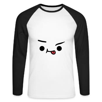 Visage kawaii : yeux mignons et design de sourire - T-shirt baseball manches longues Homme - blanc/noir - Devant - Nik (191cm)