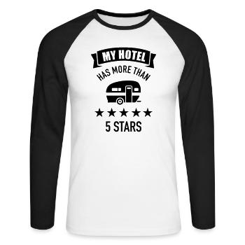 Wohnwagen - Unisex Baseballshirt langarm - Weiß/Schwarz - Vorne - Nik (191cm)